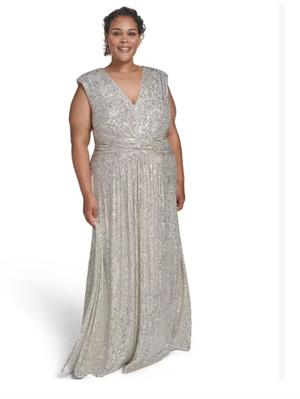 Eliza J Silver Sequin V-Neck Maxi Gown